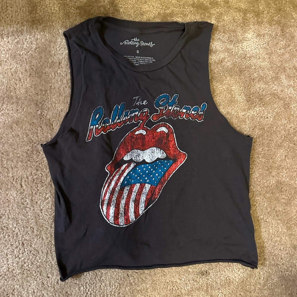 Rolling Stones Sleeveless Tank Top with American Flag Logo, Size S